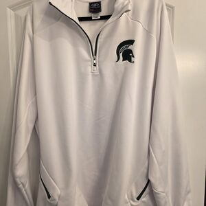 Men's White Quarter-Zip Pullover with Spartan Emblem
